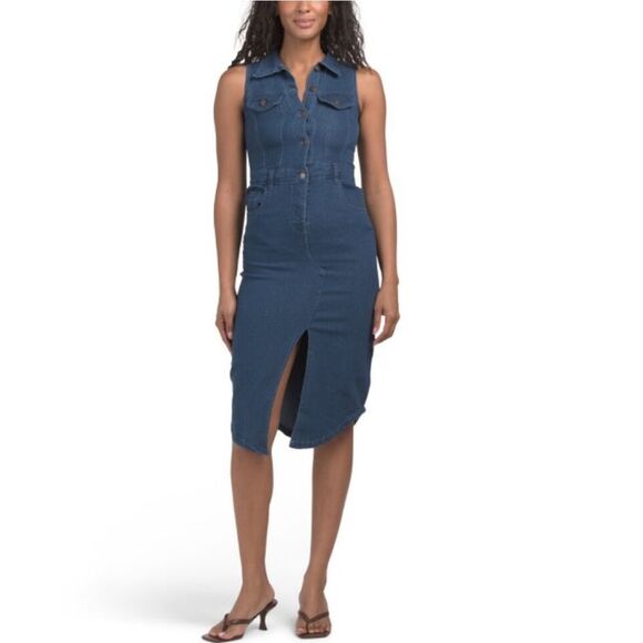 BEBE Denim Sleeveless Midi Dress - Picture 1 of 6